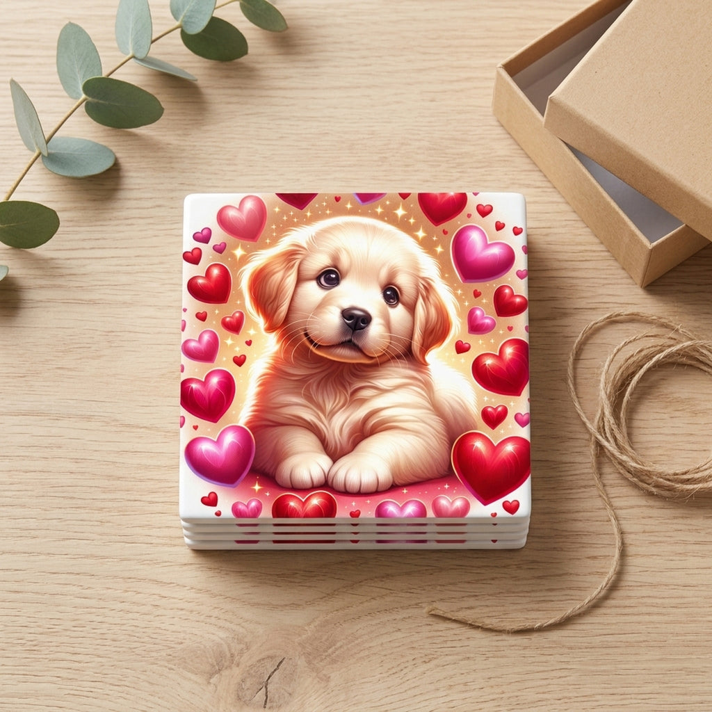 Golden Retriever ceramic coasters set of 4, gift set