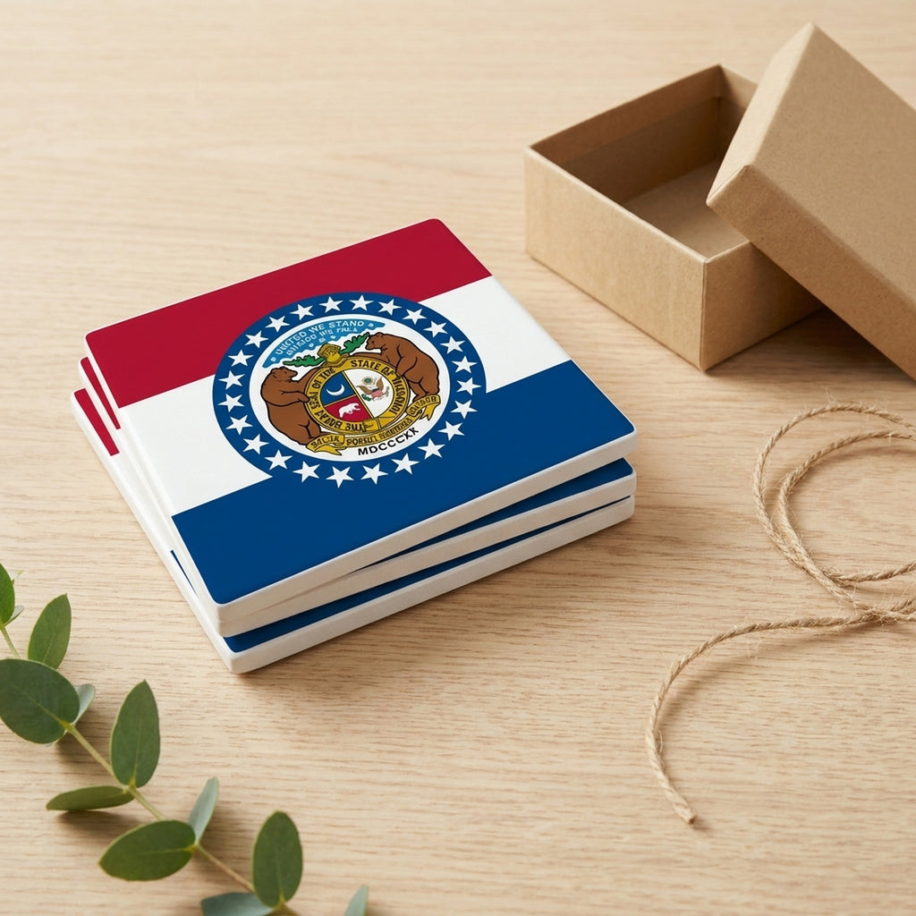Missouri State Flag ceramic coasters set of 4, gift set