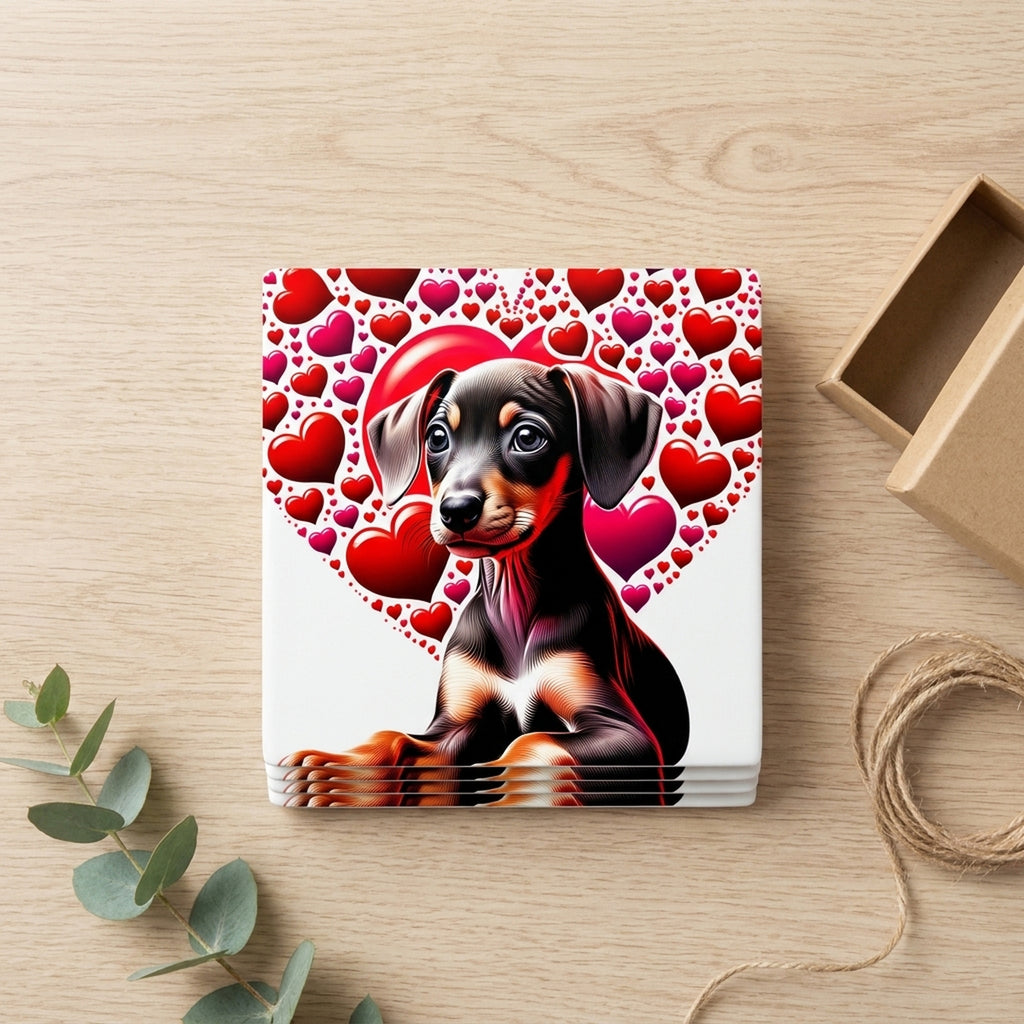 Doberman Pinscher ceramic coasters set of 4, gift set