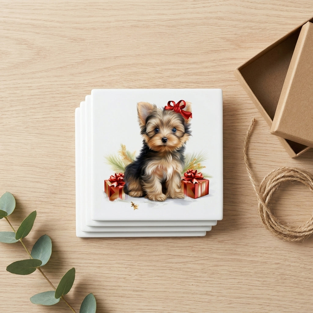 Silky Terrier Puppy Drawing ceramic coasters set of 4, gift set