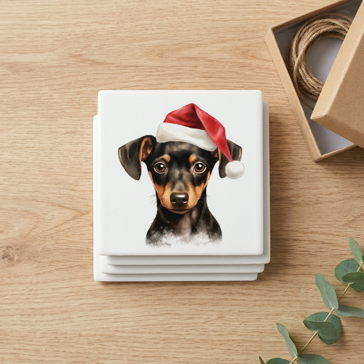 Manchester Terrier Puppy Drawing ceramic coasters set of 4, gift set