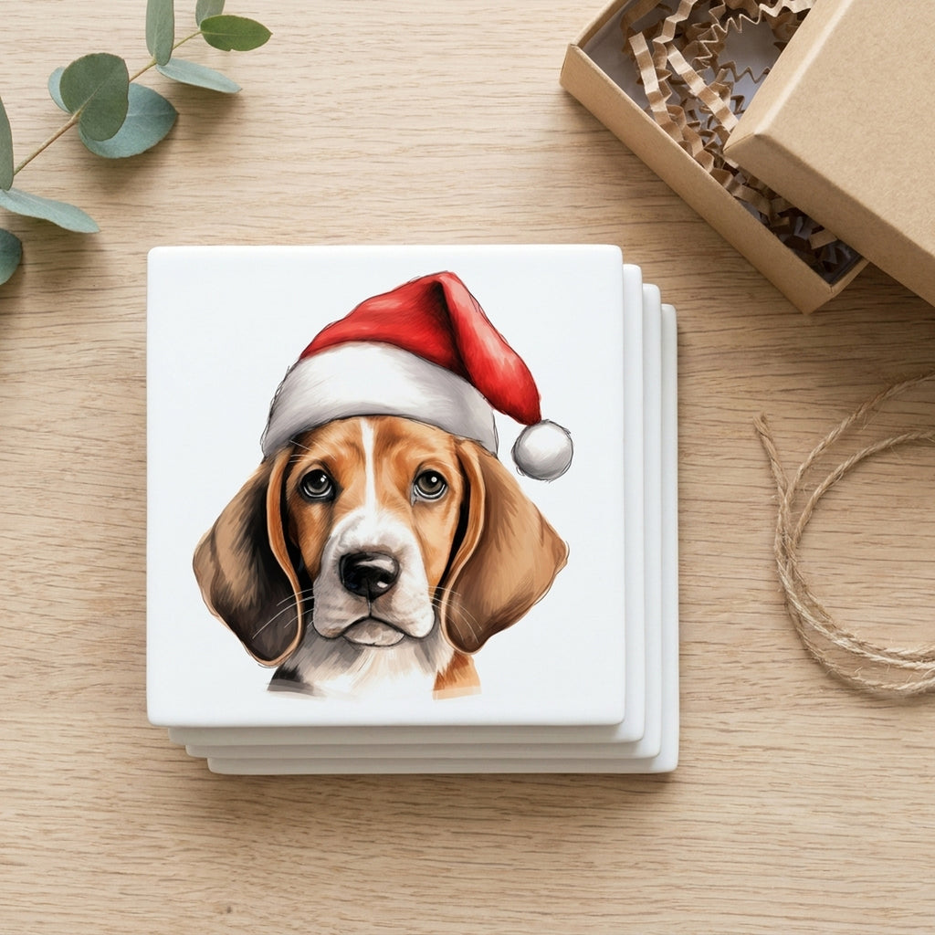 English Foxhound Puppy Drawing ceramic coasters set of 4, gift set