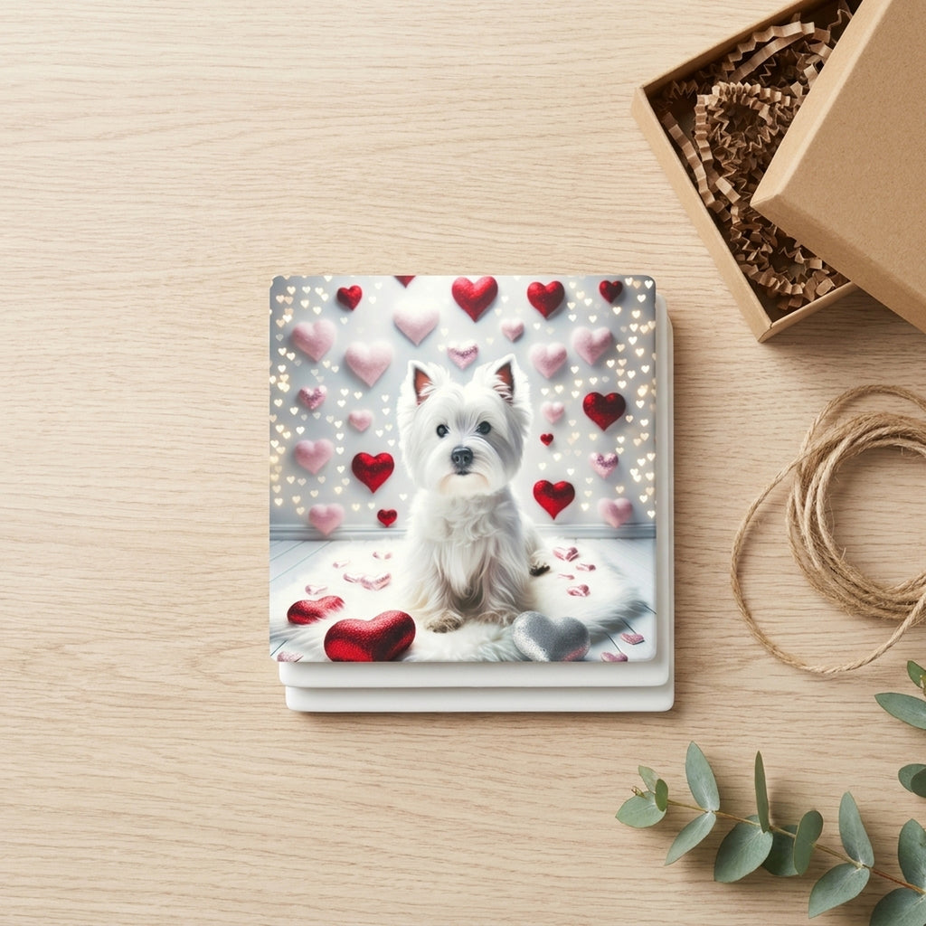 West Highland White Terrier ceramic coasters set of 4, gift set
