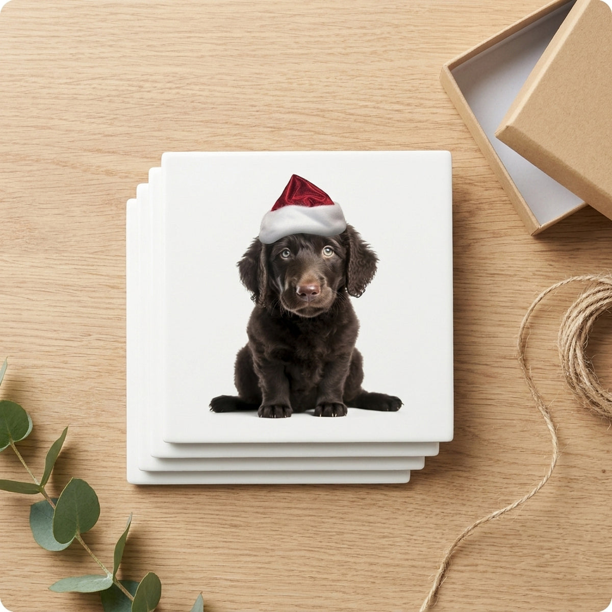 Curly-Coated Retriever Puppy ceramic coasters set of 4, gift set