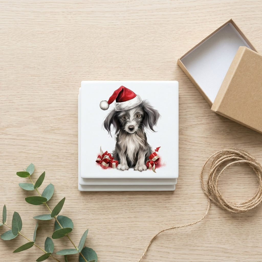 Chinese Crested Puppy Drawing ceramic coasters set of 4, gift set