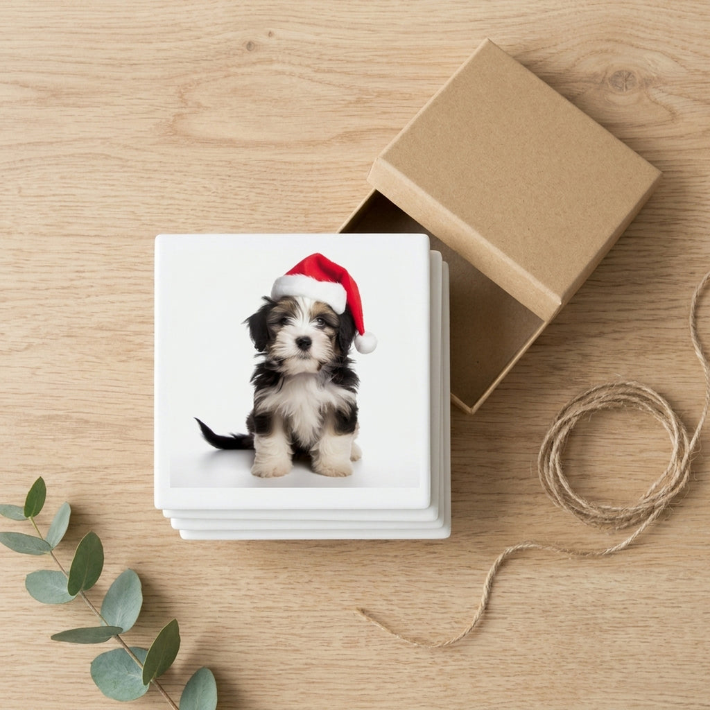 Tibetan Terrier Puppy ceramic coasters set of 4, gift set
