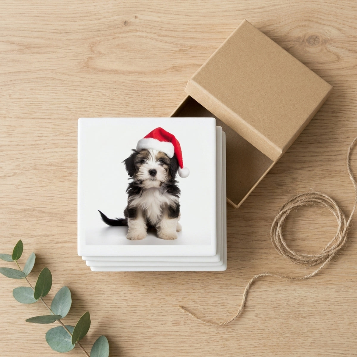 Tibetan Terrier Puppy ceramic coasters set of 4, gift set
