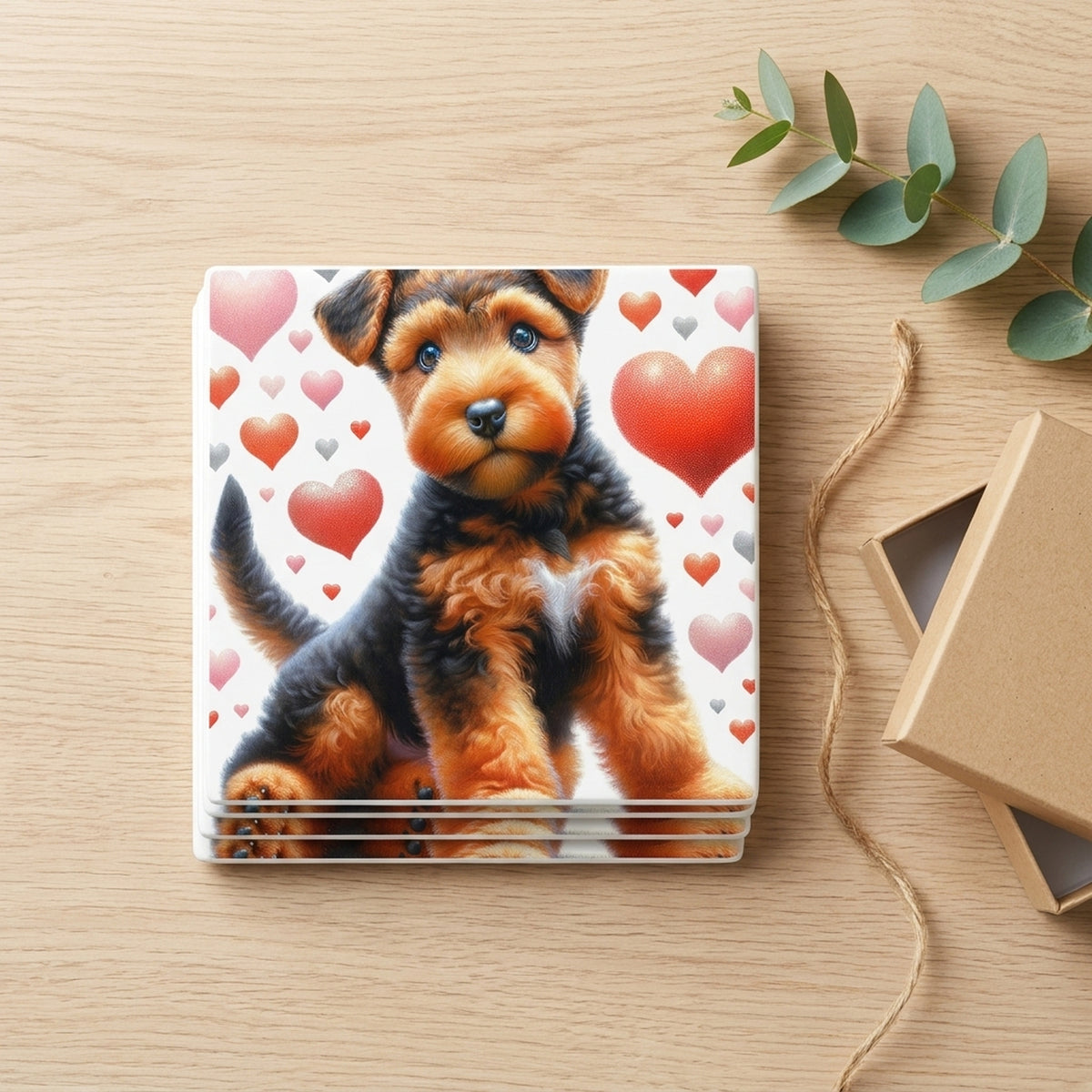 Airedale Terrier ceramic coasters set of 4, gift set