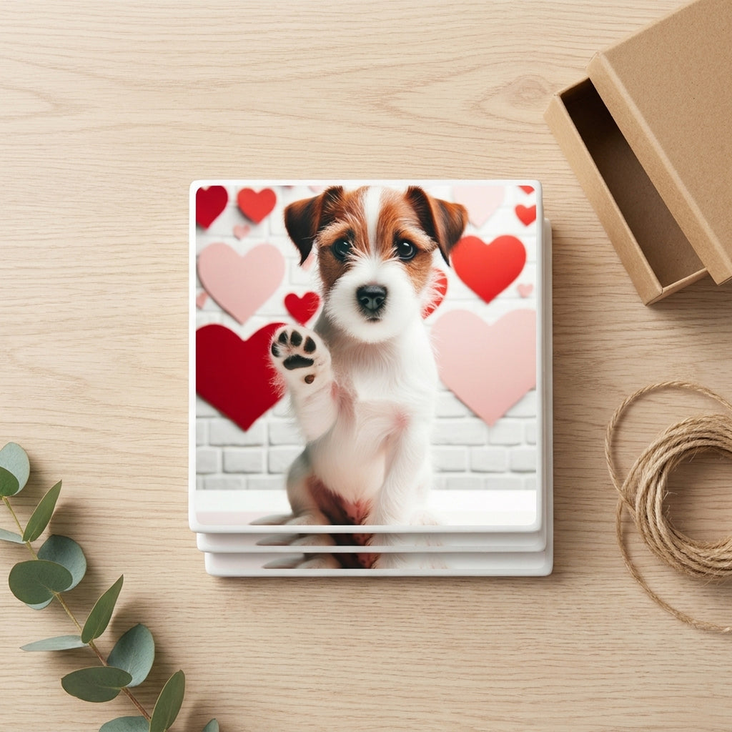 Russell Terrier ceramic coasters set of 4, gift set