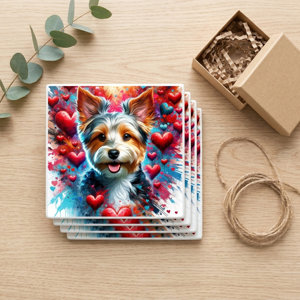 Yorkshire Terrier ceramic coasters set of 4, gift set