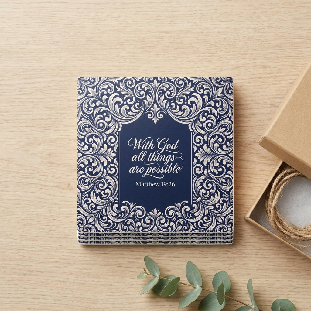 Matthew 19:26 ceramic coasters set of 4, gift set