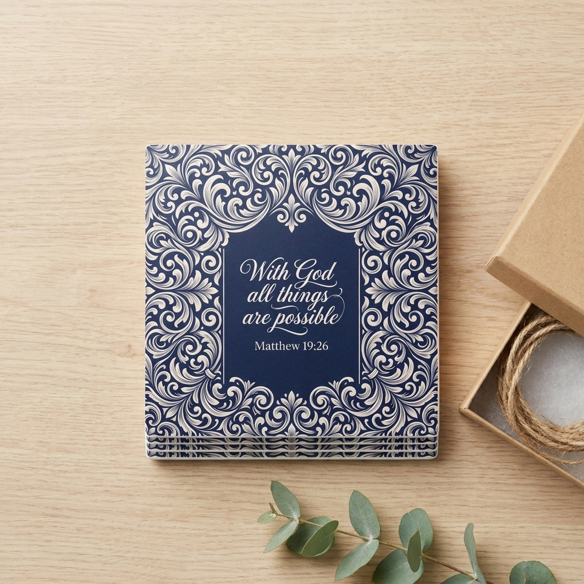 Matthew 19:26 ceramic coasters set of 4, gift set