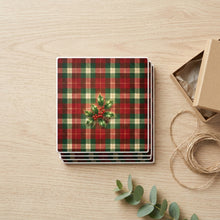 Christmas Plaid ceramic coasters set of 4, gift set