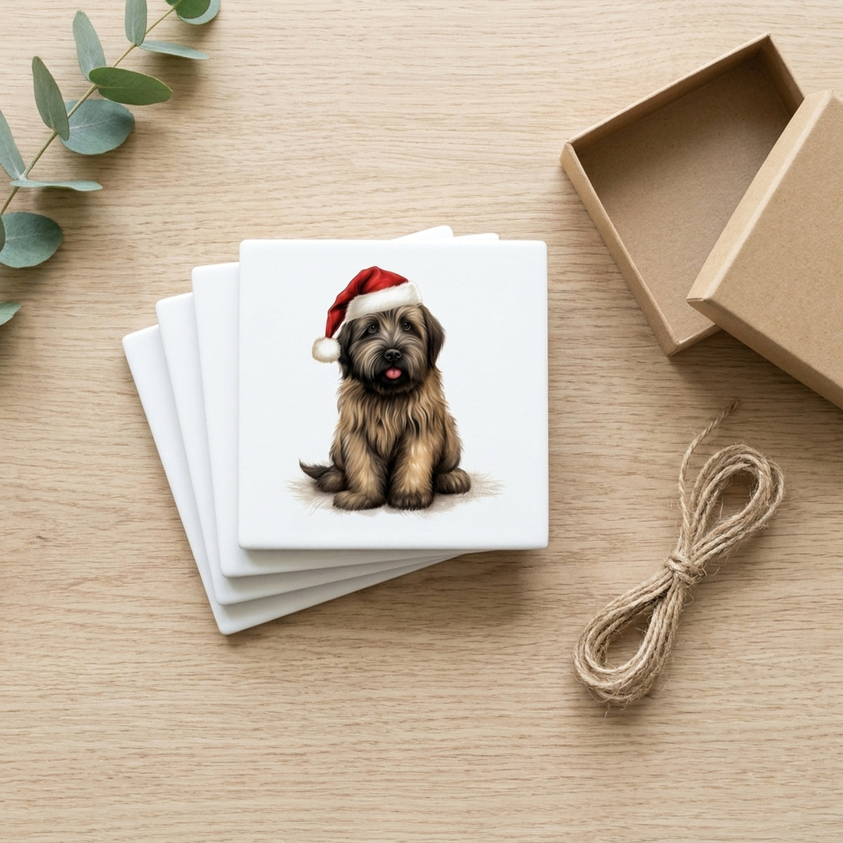 Briard Puppy Drawing ceramic coasters set of 4, gift set