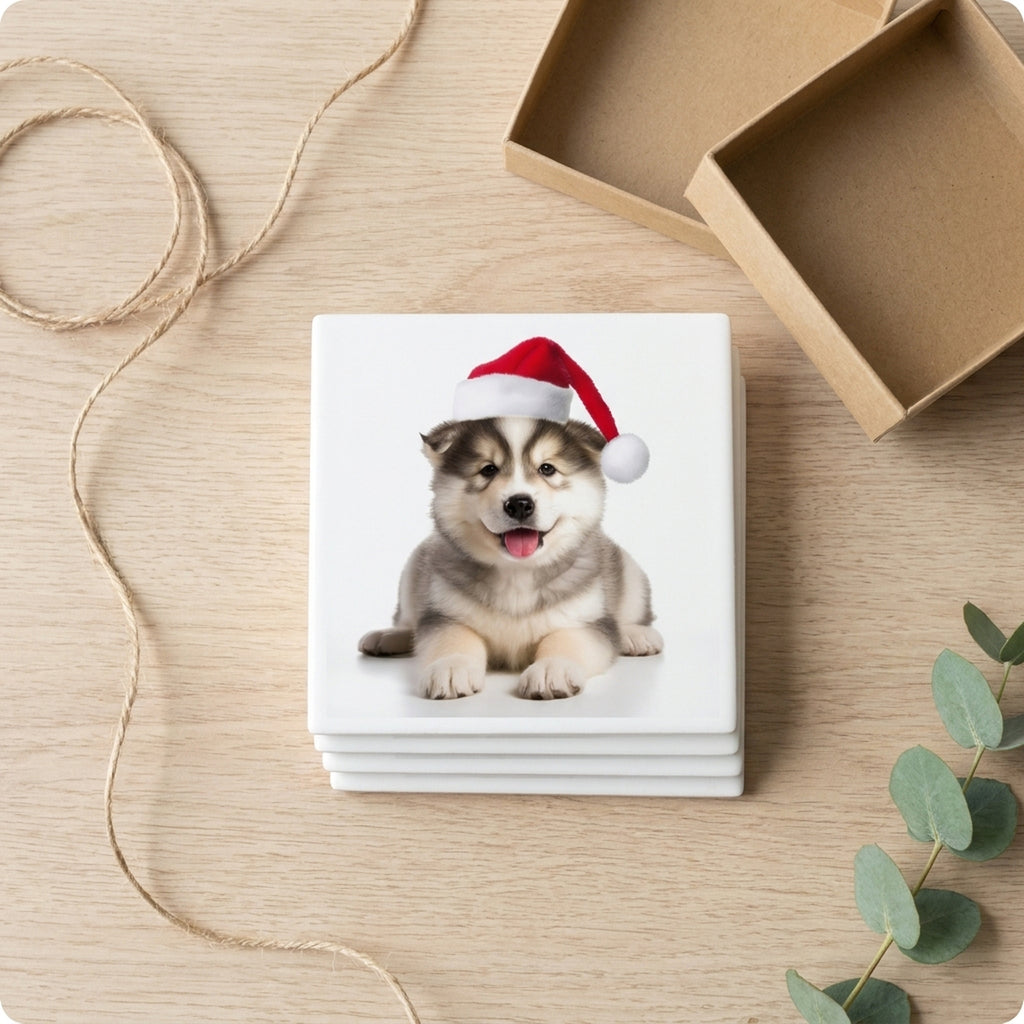 Alaskan Malamute Puppy ceramic coasters set of 4, gift set