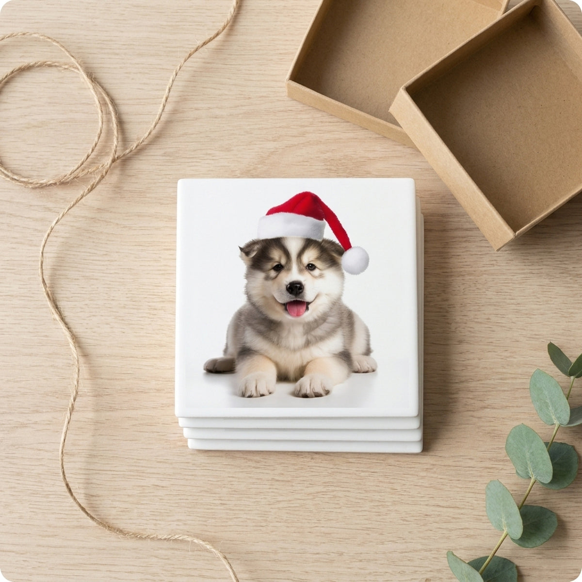 Alaskan Malamute Puppy ceramic coasters set of 4, gift set