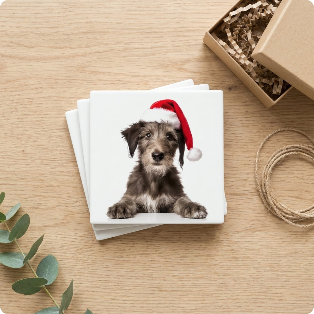 Scottish Deerhound Puppy ceramic coasters set of 4, gift set