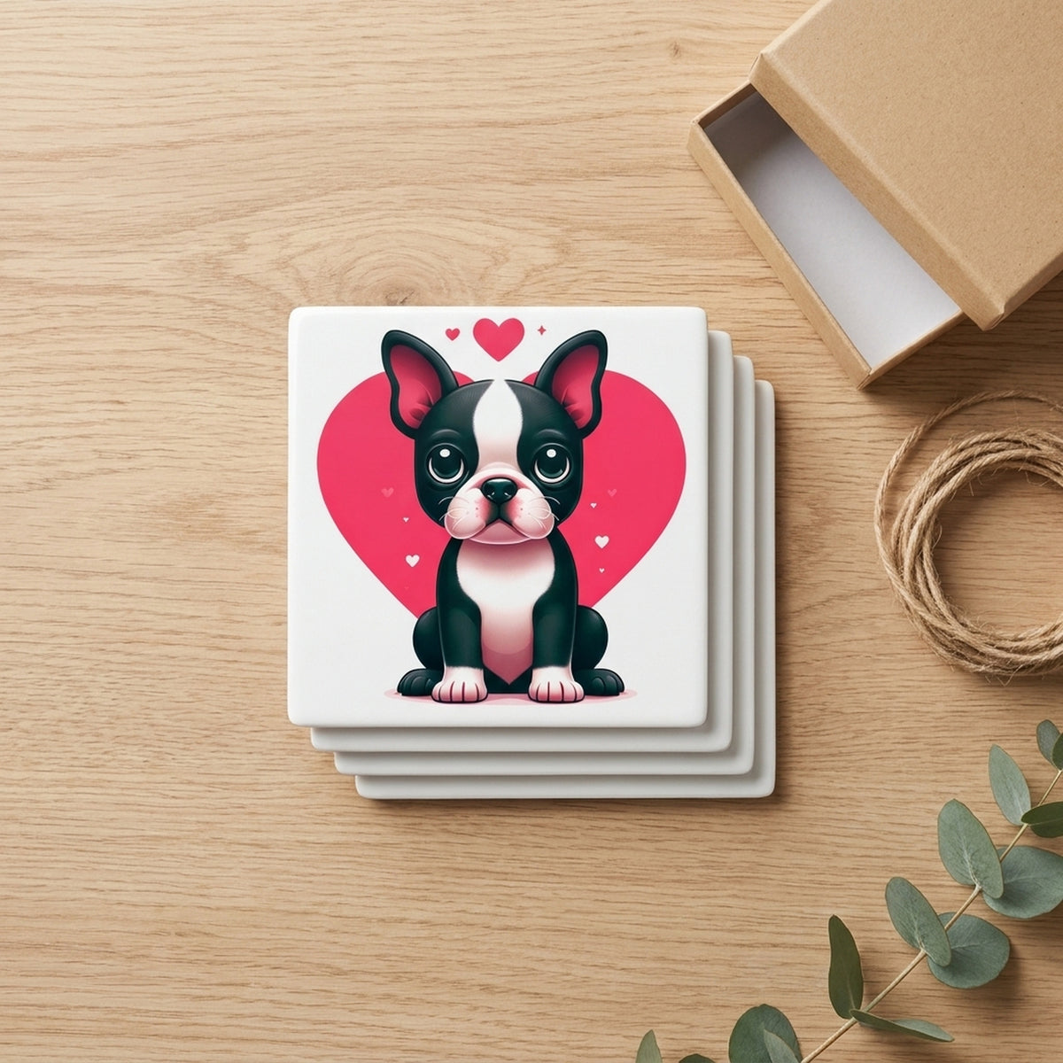 Boston Terrier ceramic coasters set of 4, gift set