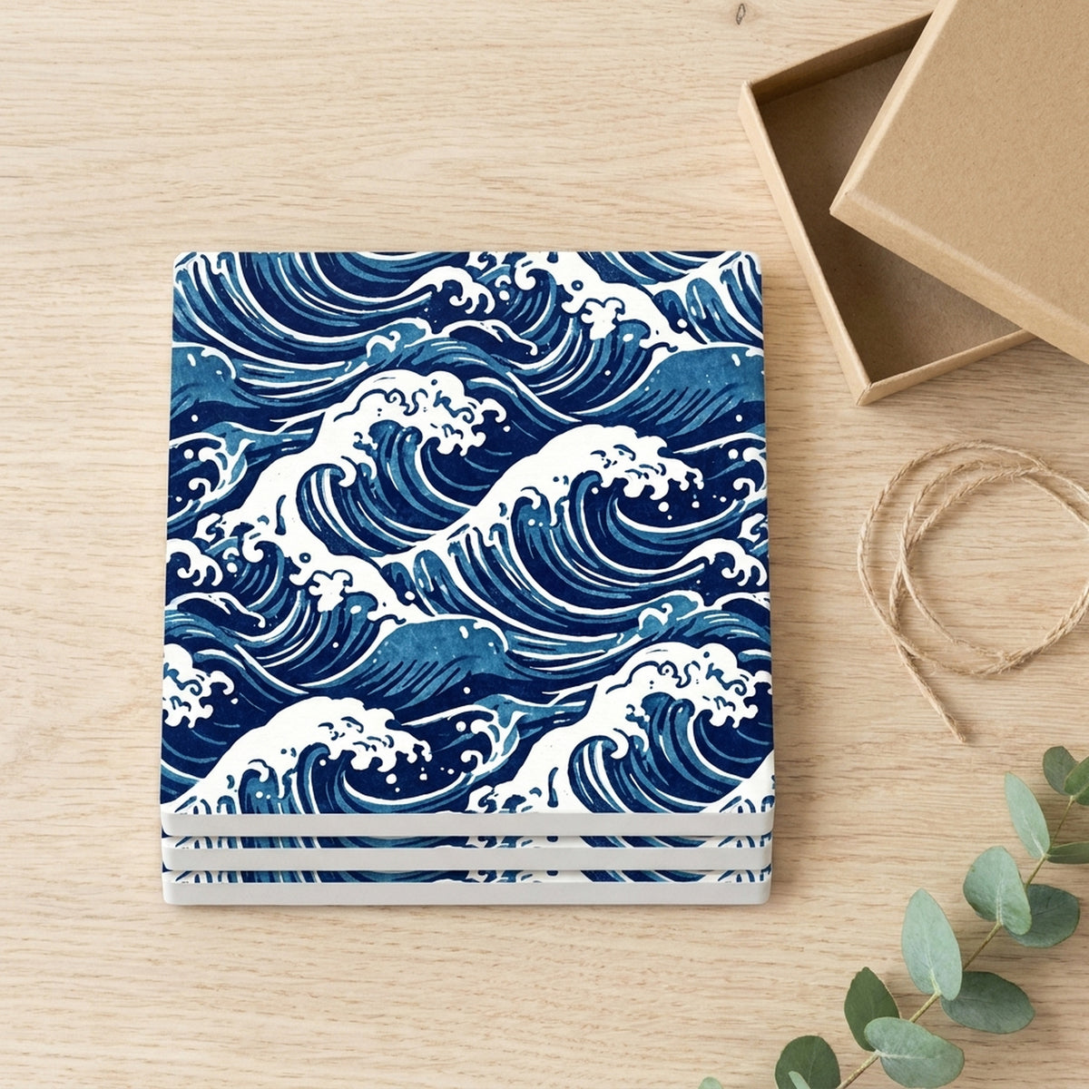 Ocean Waves ceramic coasters set of 4, gift set