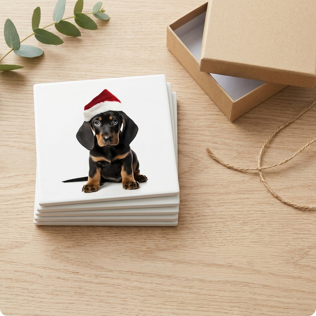 Black and Tan Coonhound Puppy ceramic coasters set of 4, gift set