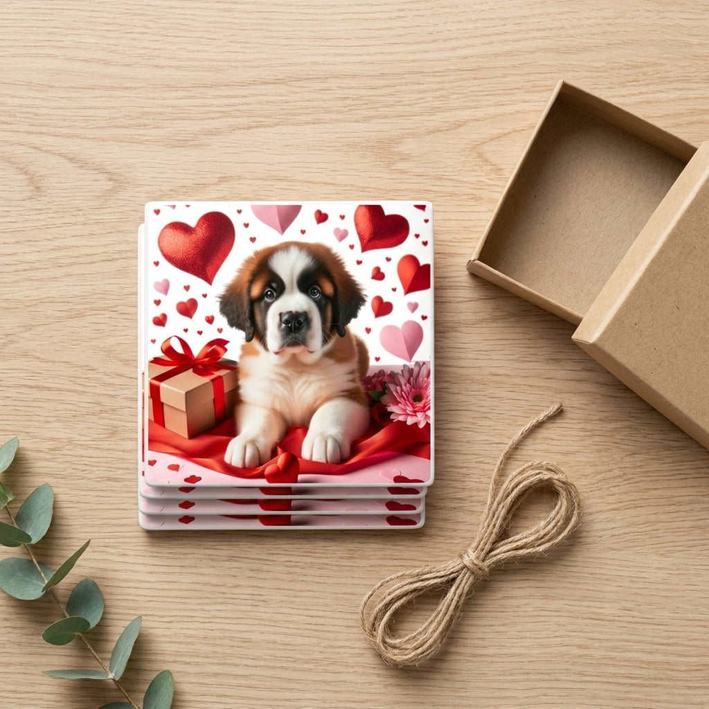 Saint Bernard ceramic coasters set of 4, gift set