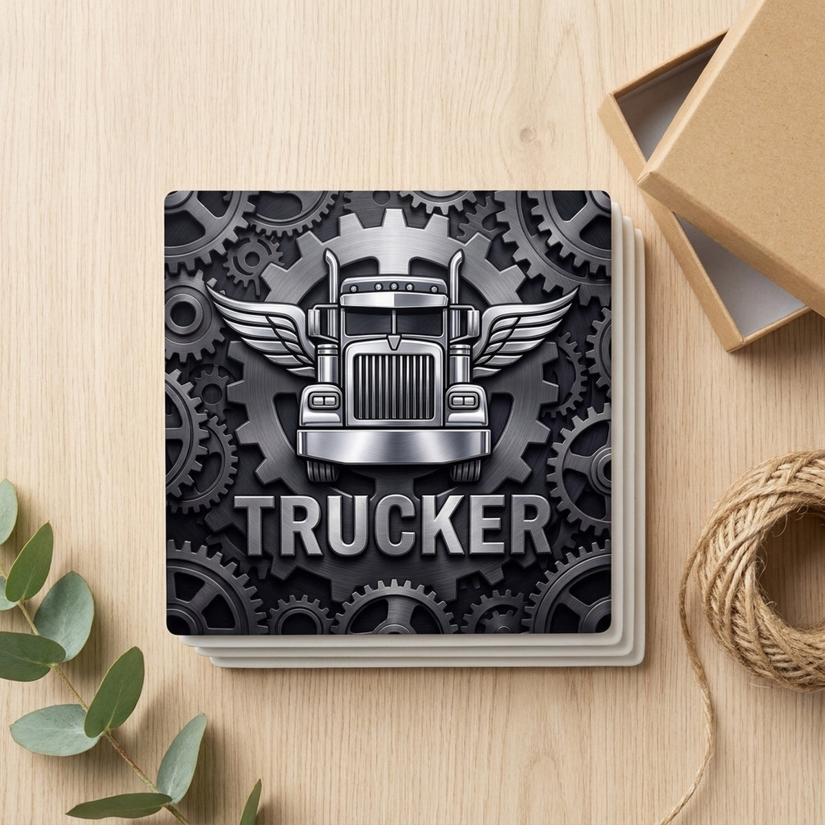 Trucker Rig ceramic coasters set of 4, gift set