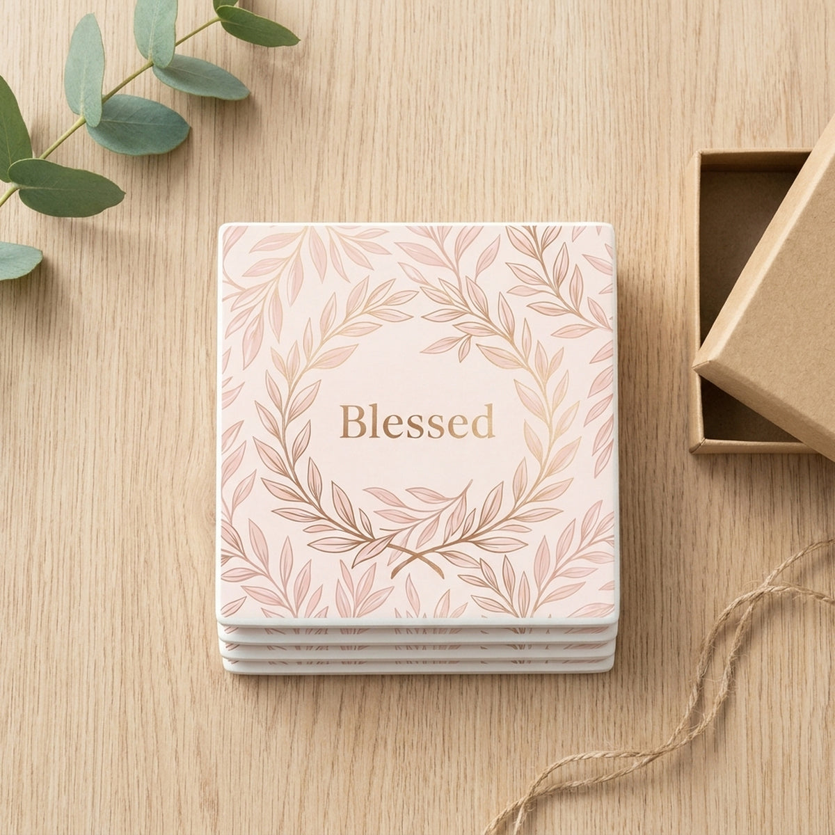 Blessed Script ceramic coasters set of 4, gift set