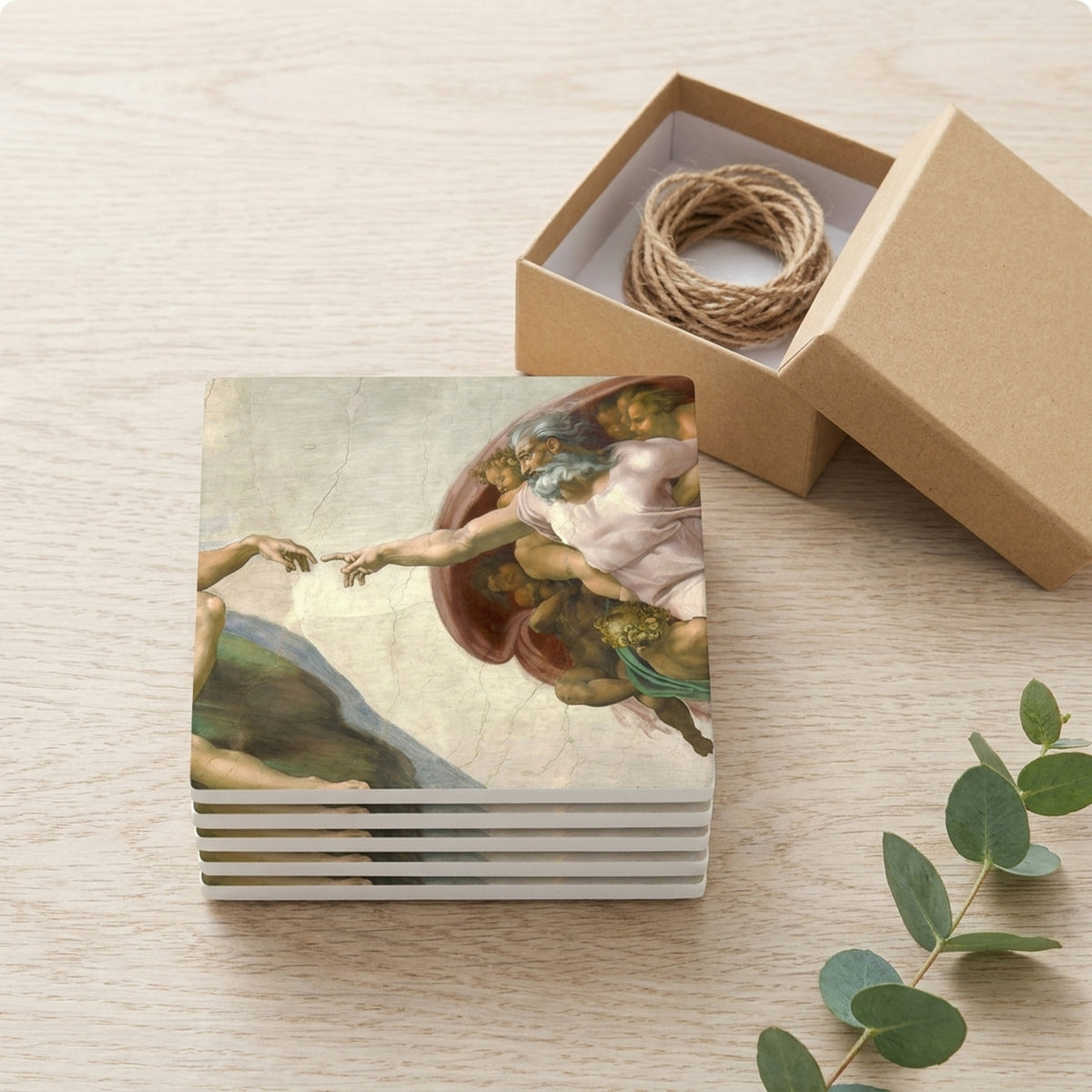 Creation Of Adam ceramic coasters set of 4, gift set