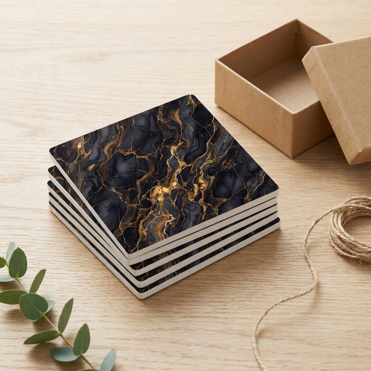 Black Gold Marble ceramic coasters set of 4, gift set