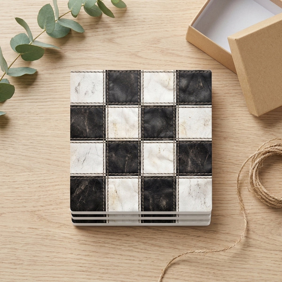 Checkered Racing Flag ceramic coasters set of 4, gift set