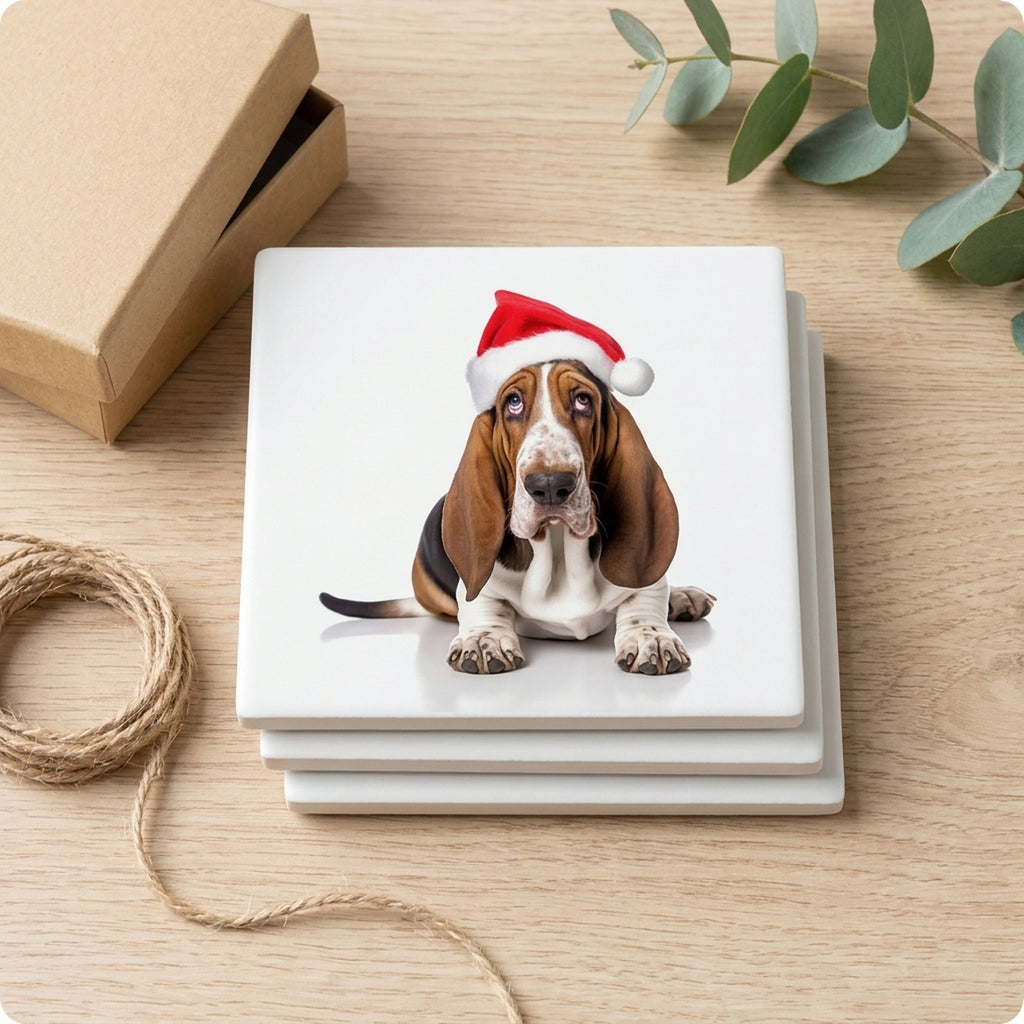 Basset Hound ceramic coasters set of 4, gift set