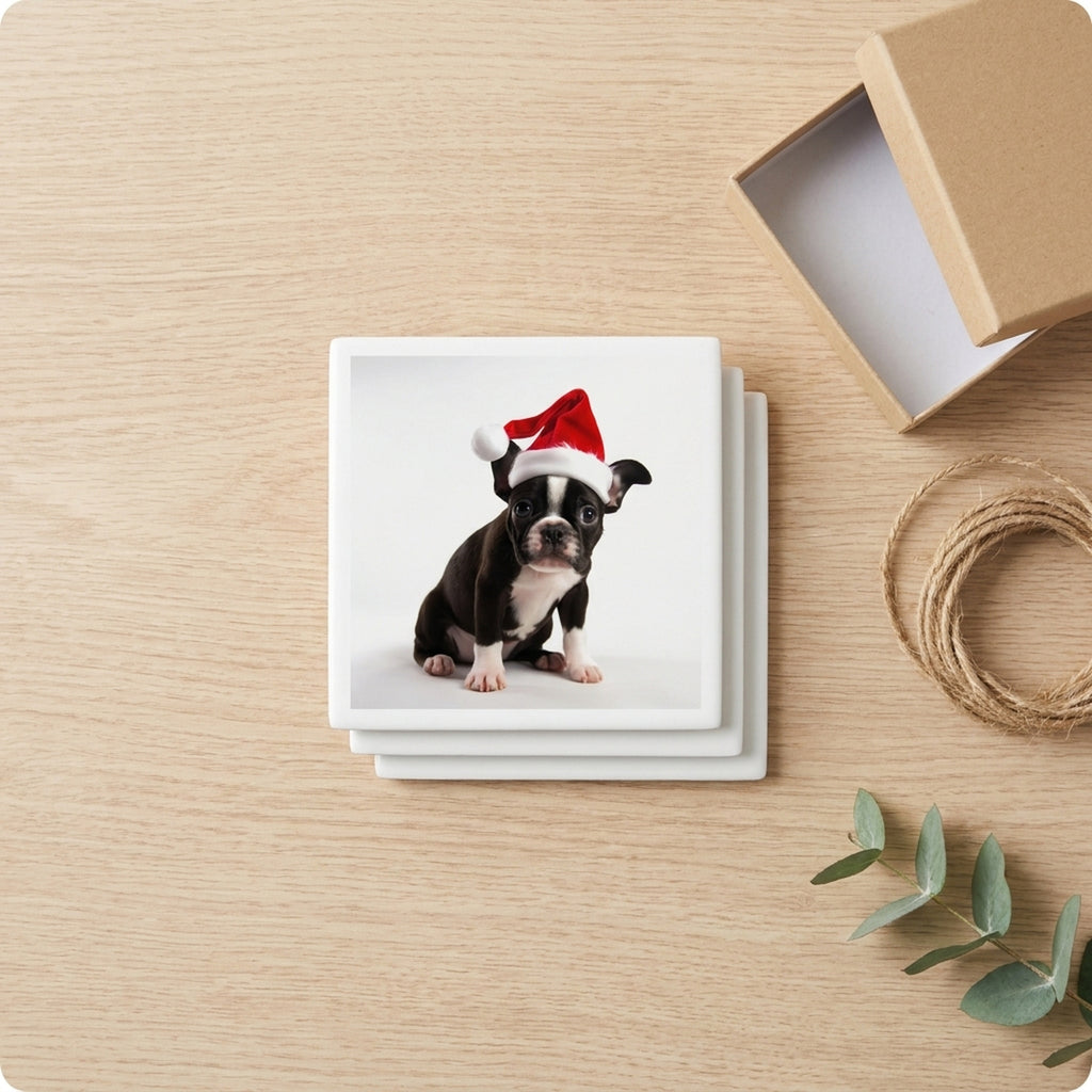Boston Terrier Puppy ceramic coasters set of 4, gift set