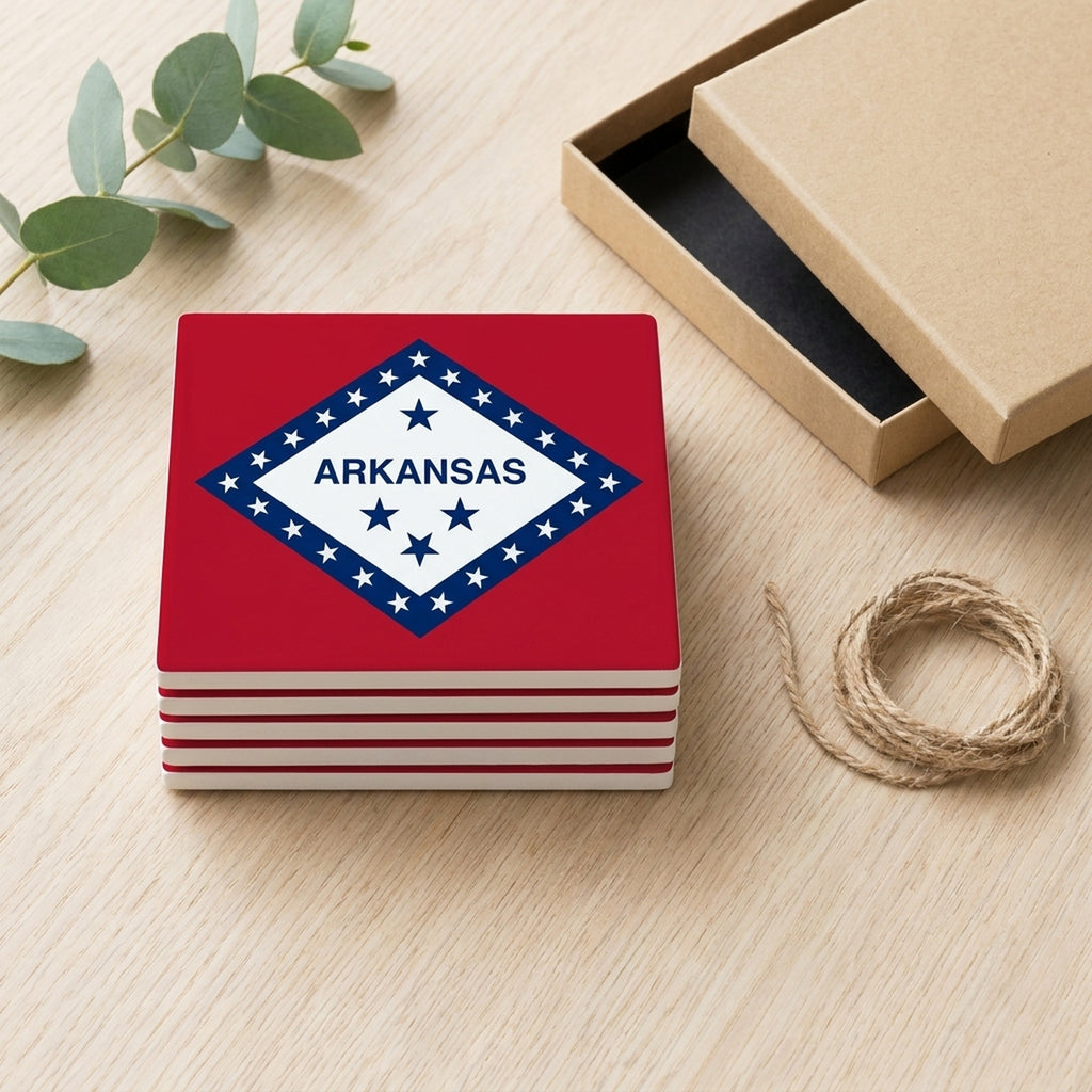 Arkansas State Flag ceramic coasters set of 4, gift set