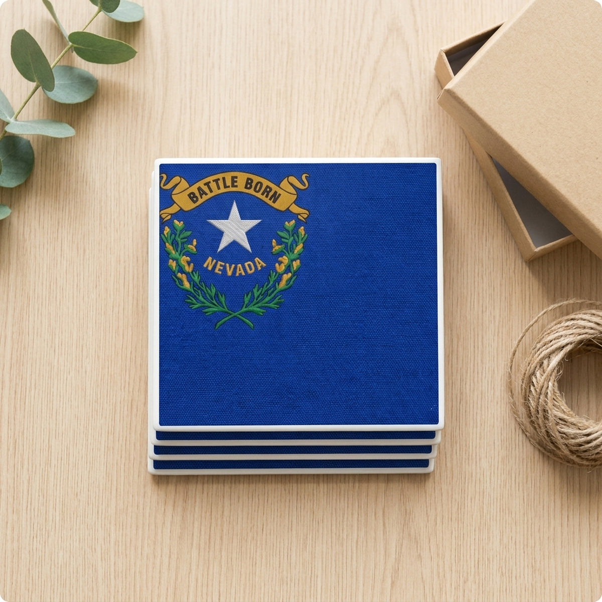 Nevada State Flag ceramic coasters set of 4, gift set