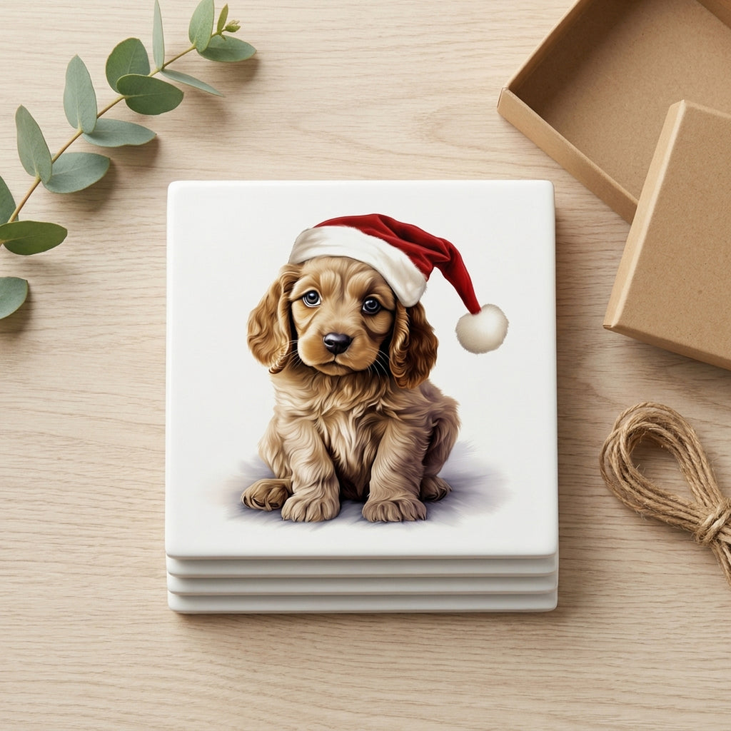 Cocker Spaniel Puppy Drawing Design ceramic coasters set of 4, gift set