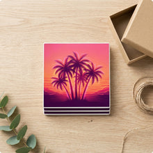 Neon Palm Sunset ceramic coasters set of 4, gift set