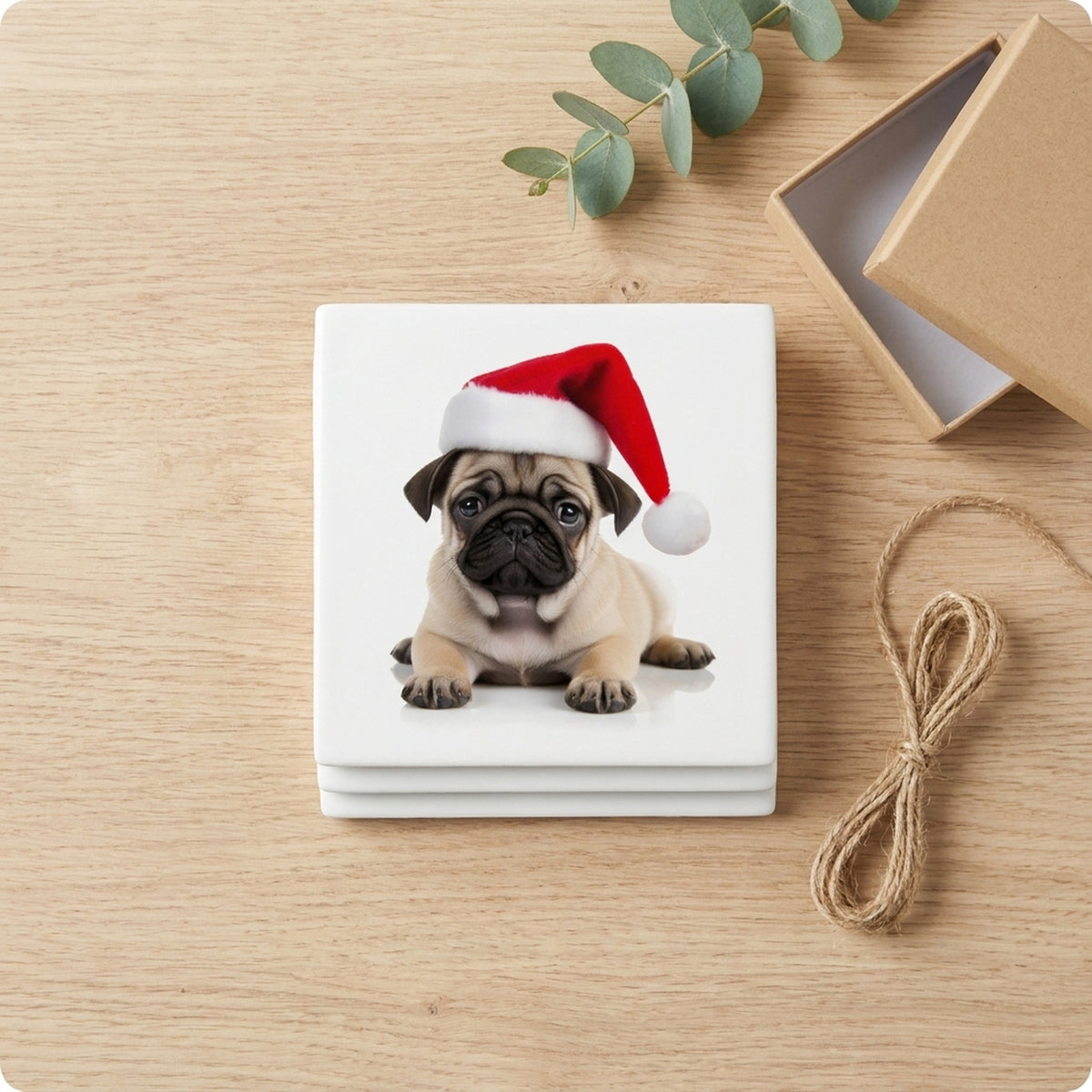 Pug Puppy ceramic coasters set of 4, gift set