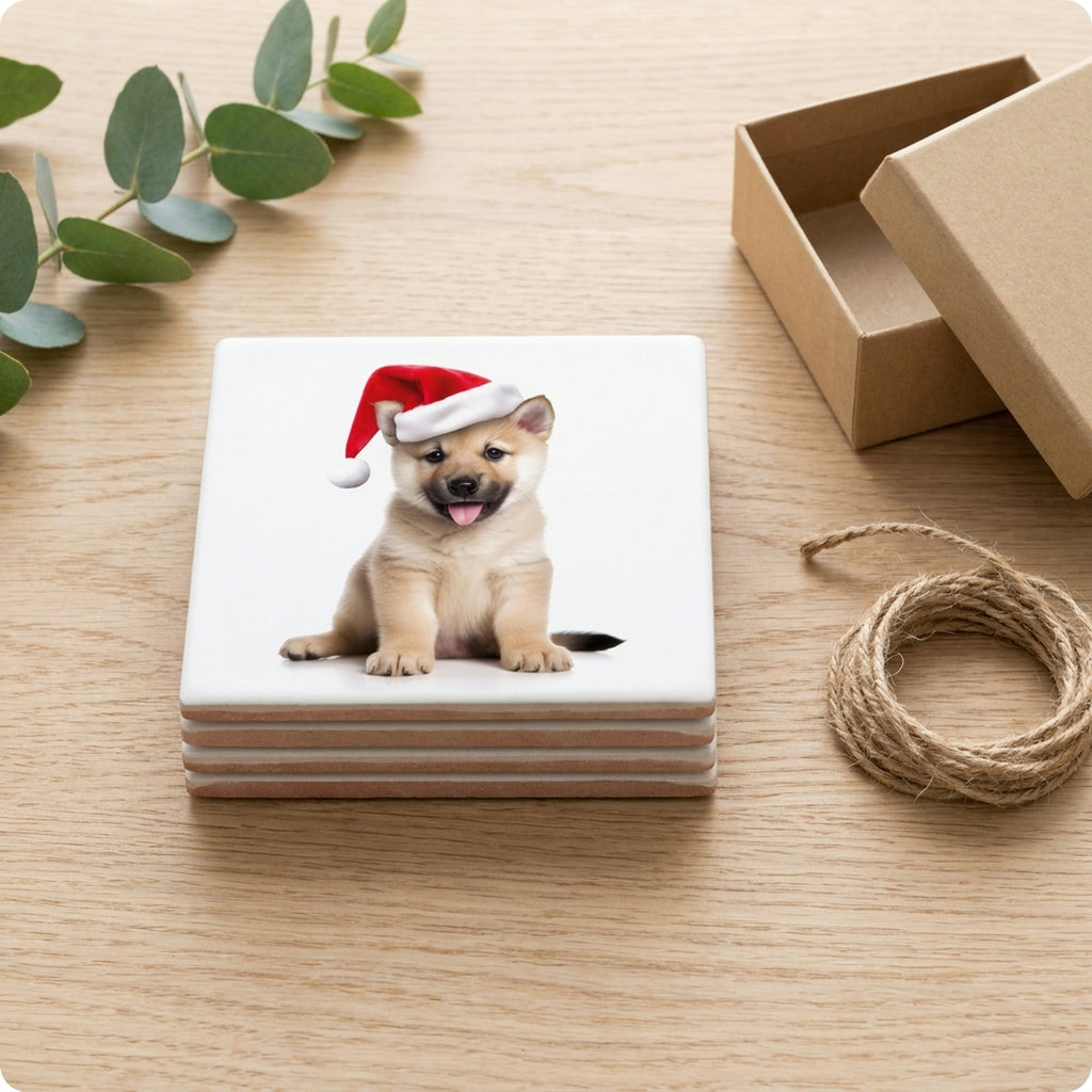 Norwegian Buhund Puppy ceramic coasters set of 4, gift set