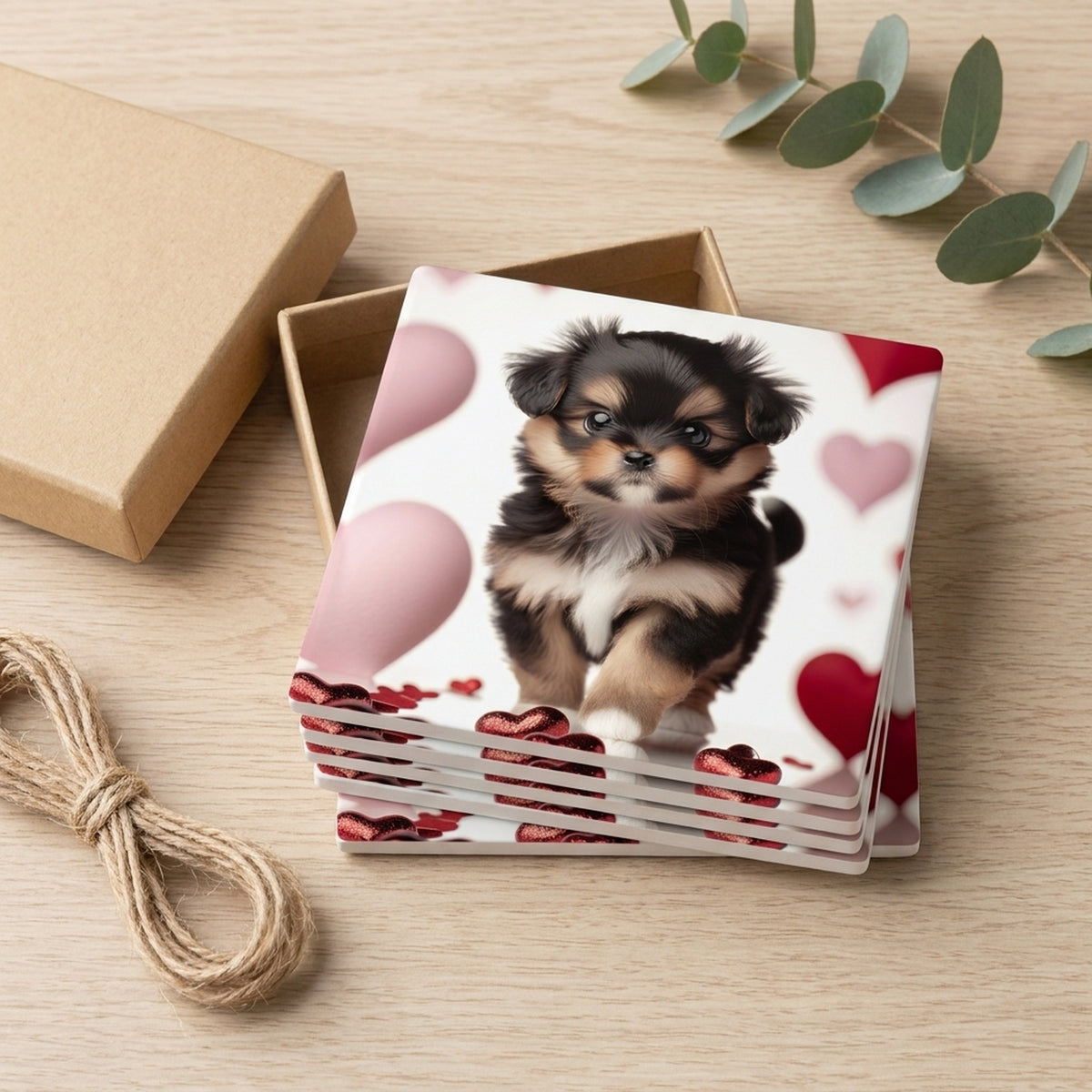 Pomeranian ceramic coasters set of 4, gift set
