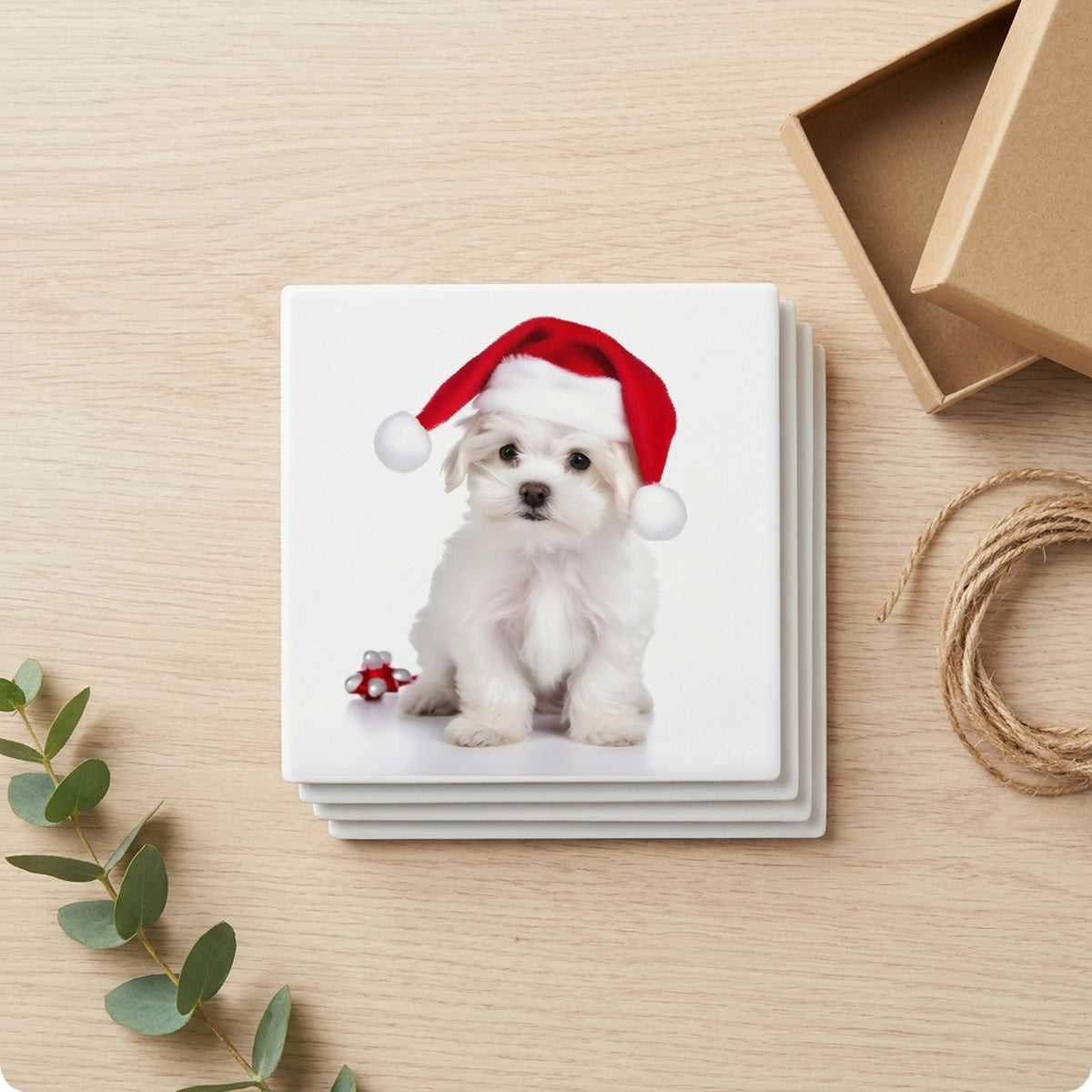 Maltese Puppy ceramic coasters set of 4, gift set