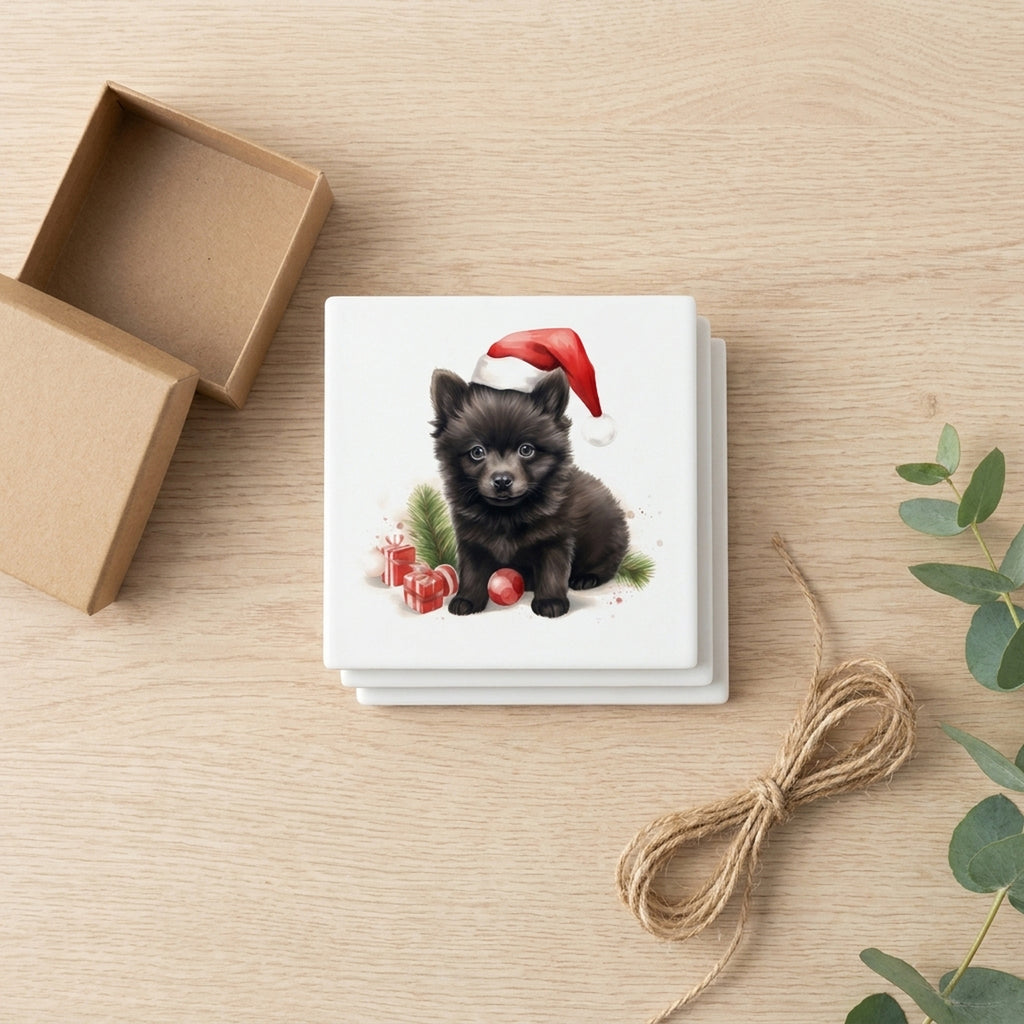 Schipperke Puppy Drawing ceramic coasters set of 4, gift set