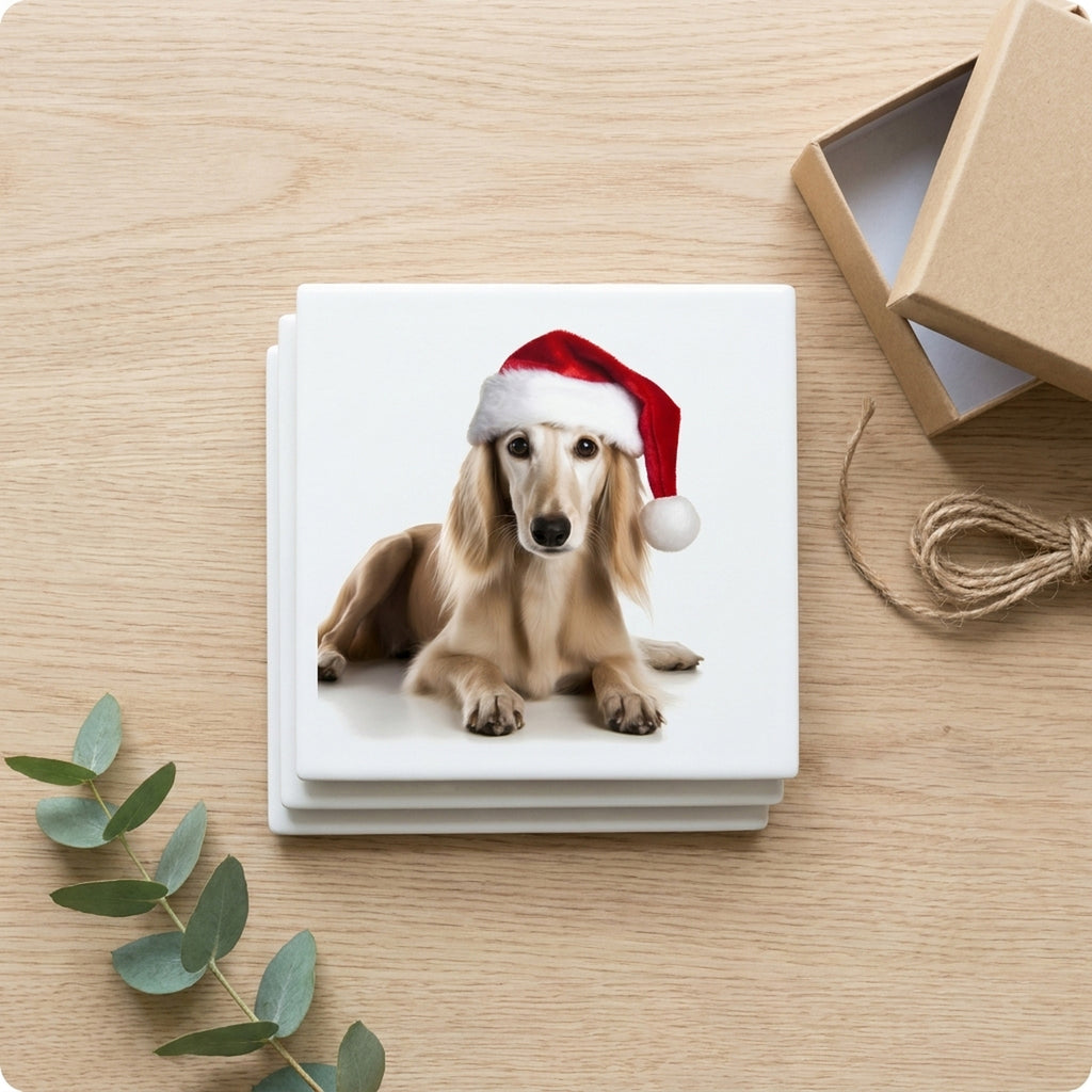Saluki Puppy ceramic coasters set of 4, gift set