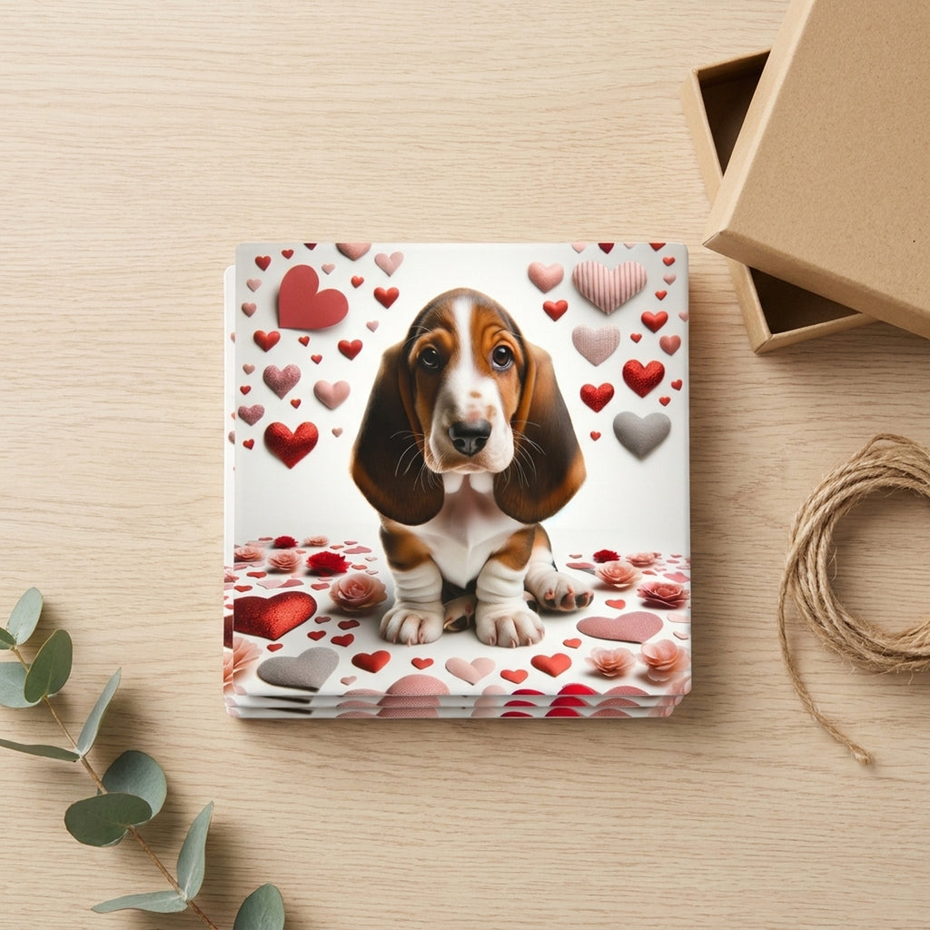 Basset Hound ceramic coasters set of 4, gift set