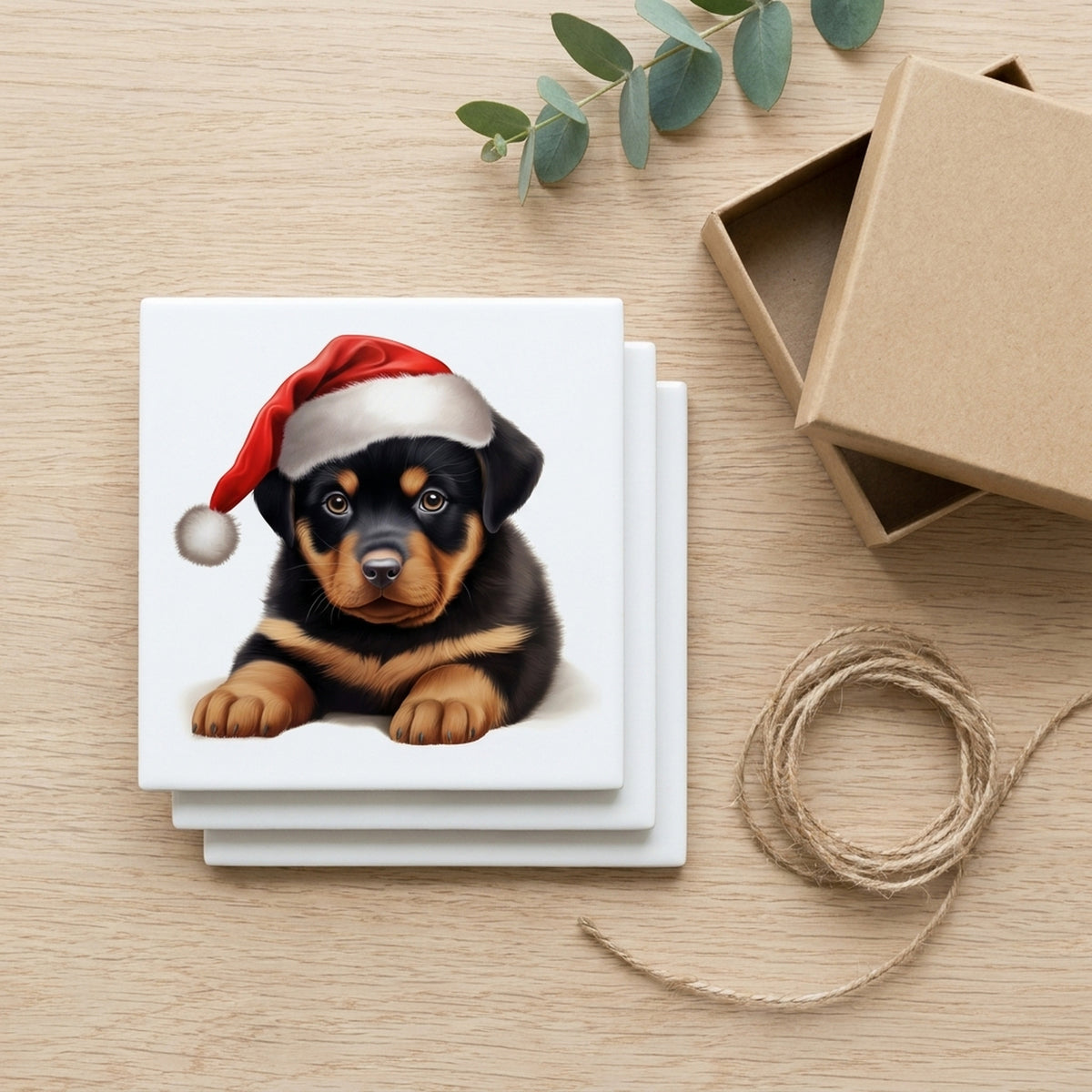 Rottweiler Puppy Drawing ceramic coasters set of 4, gift set