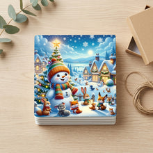 Winter Snowman Village ceramic coasters set of 4, gift set