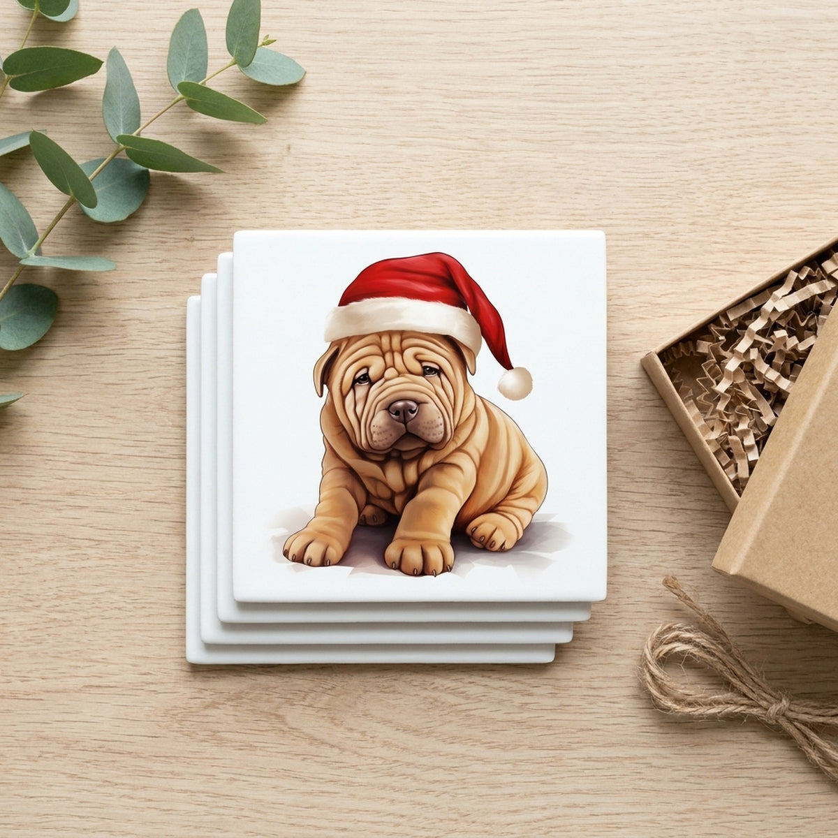 Chinese Shar-Pei Puppy Drawing ceramic coasters set of 4, gift set