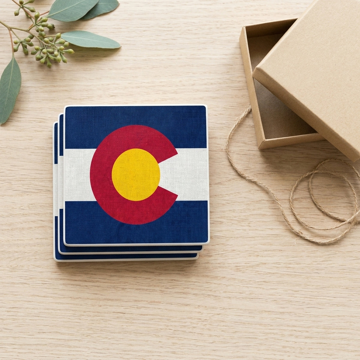 Colorado State Flag ceramic coasters set of 4, gift set