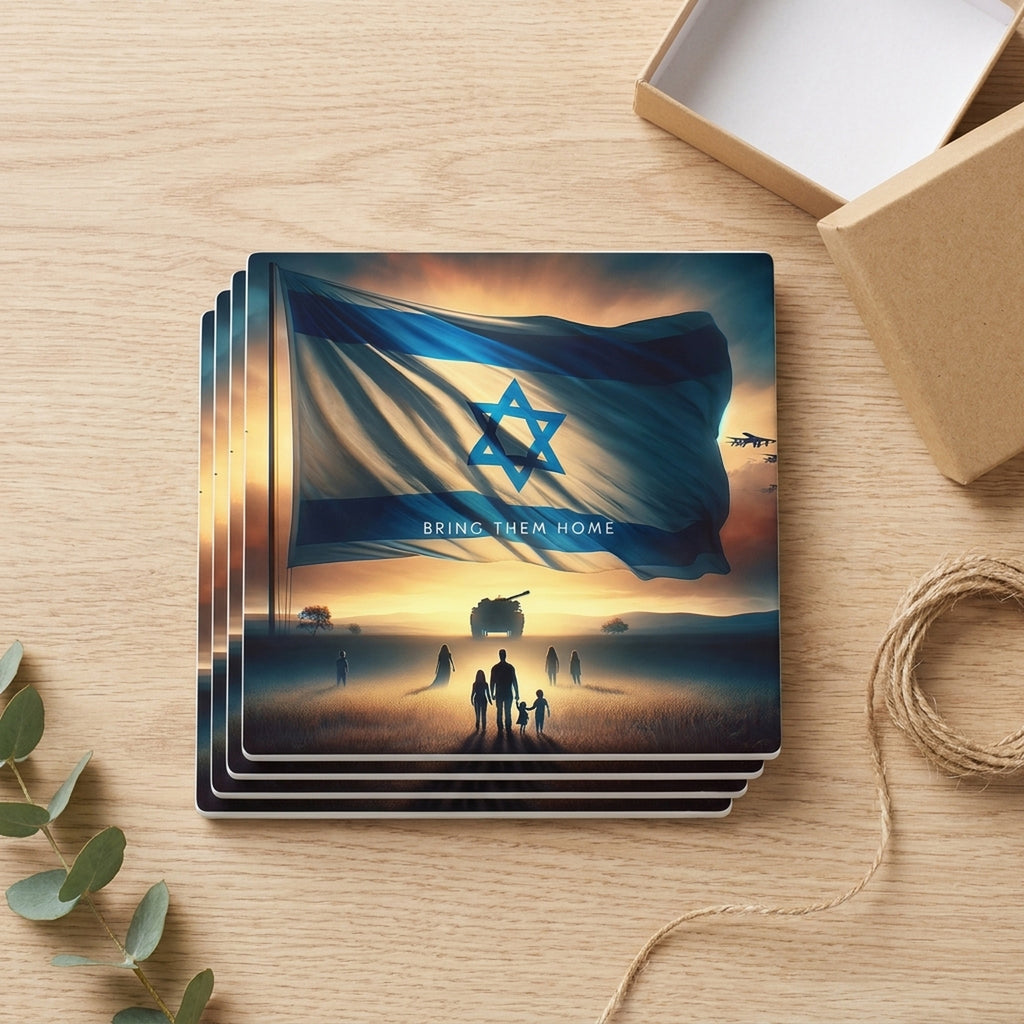Israeli Flag Sunrise ceramic coasters set of 4, gift set