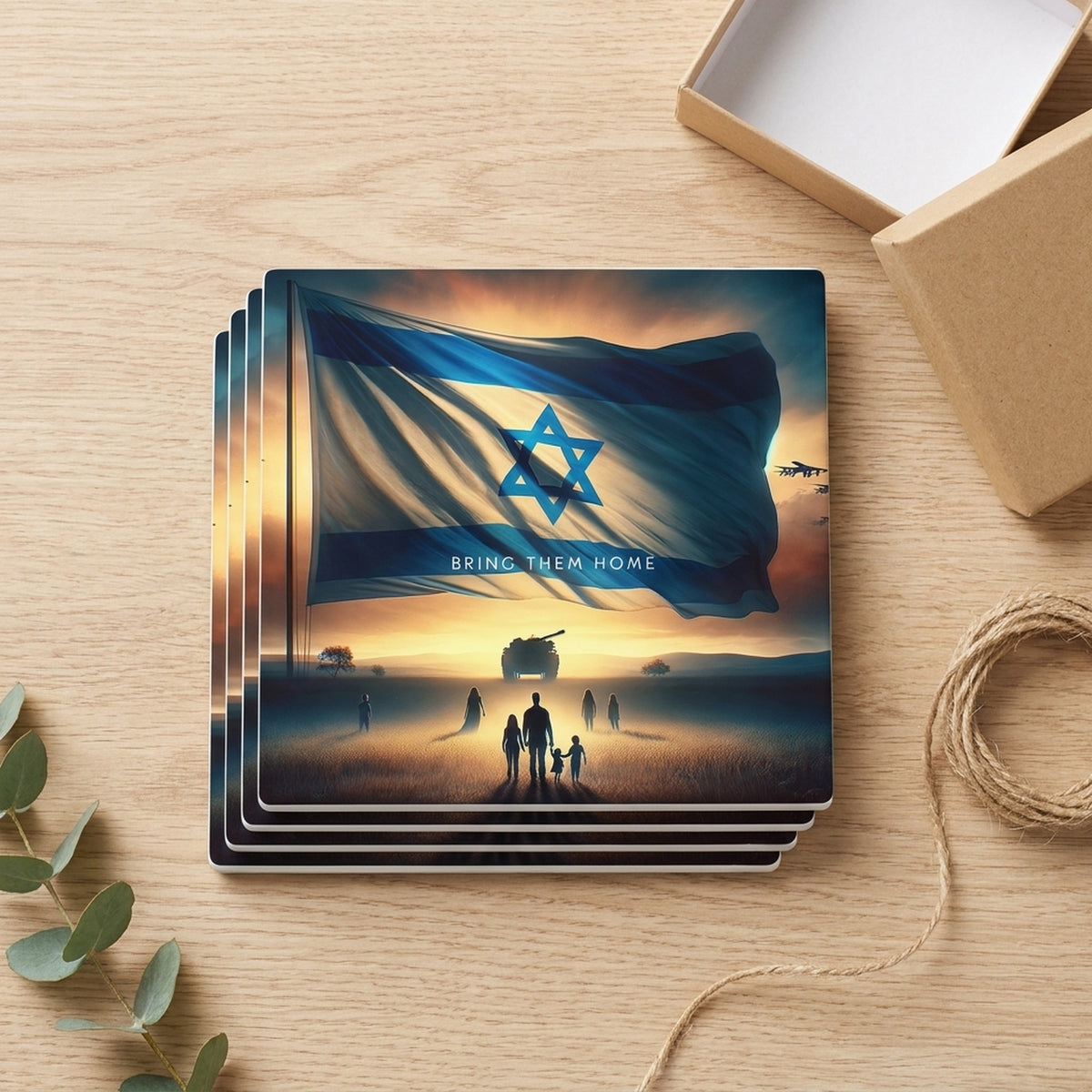 Israeli Flag Sunrise ceramic coasters set of 4, gift set
