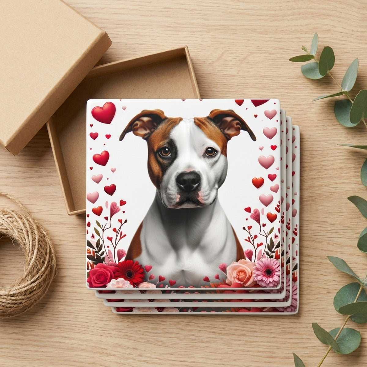 American Staffordshire Terrier ceramic coasters set of 4, gift set